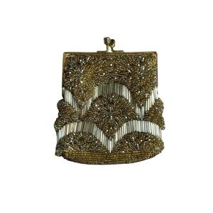 Vintage Hand Beaded Shell Scalloped Evening Bag Coin Purse